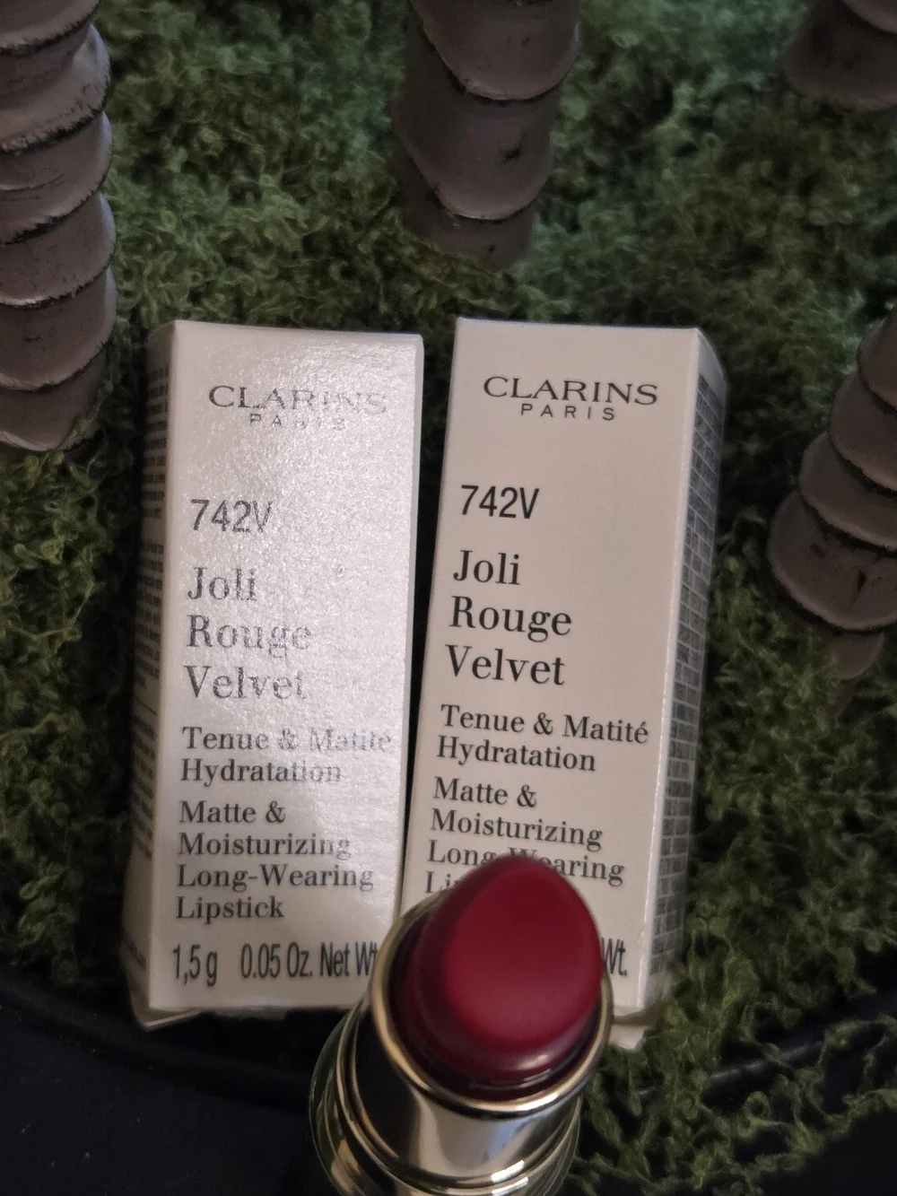 2x Clarins Joli Rouge Velvet Lipstick 742V Joli Rouge Velvet 0.05 oz 1.5g